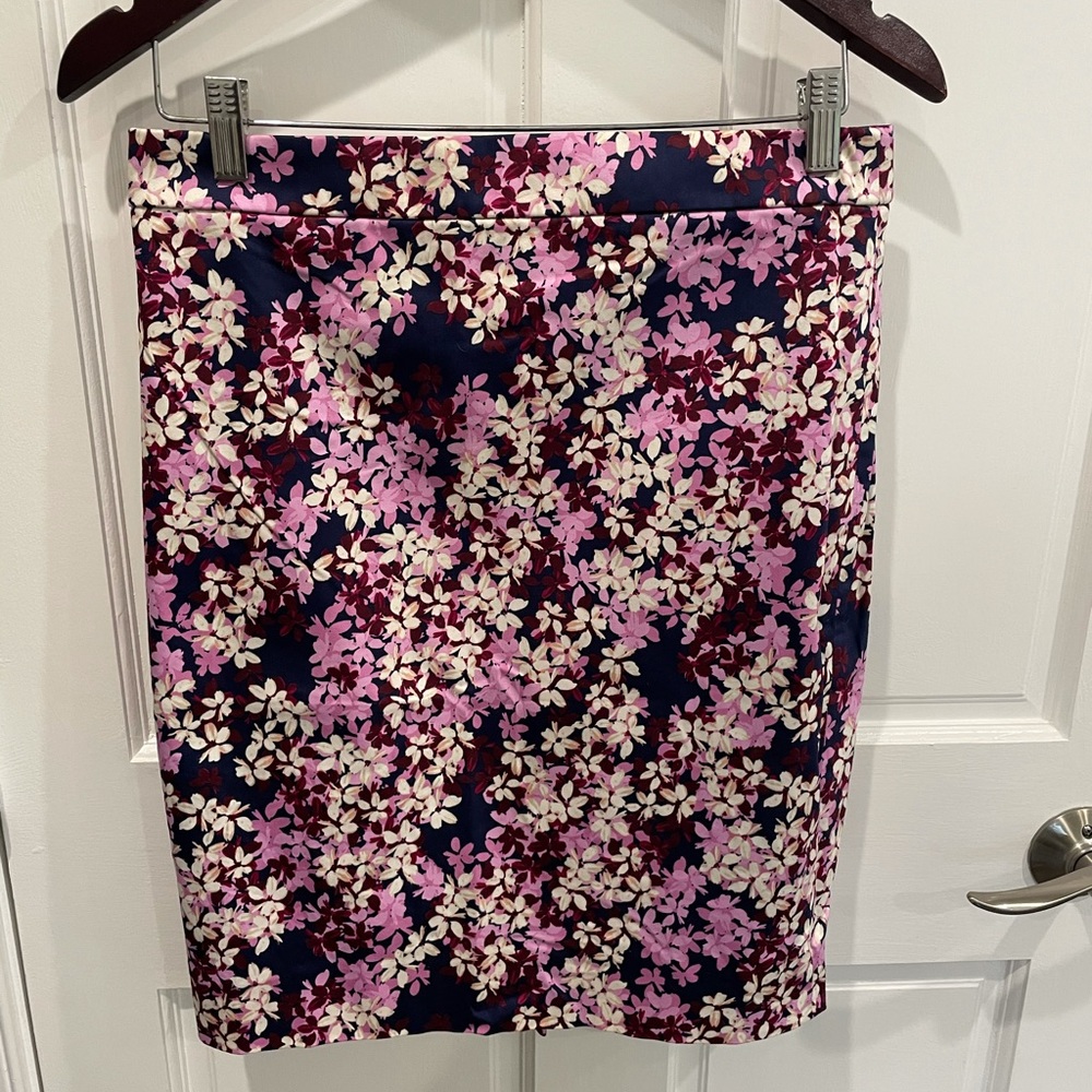 J. Crew Floral Purple and Navy Pencil Skirt